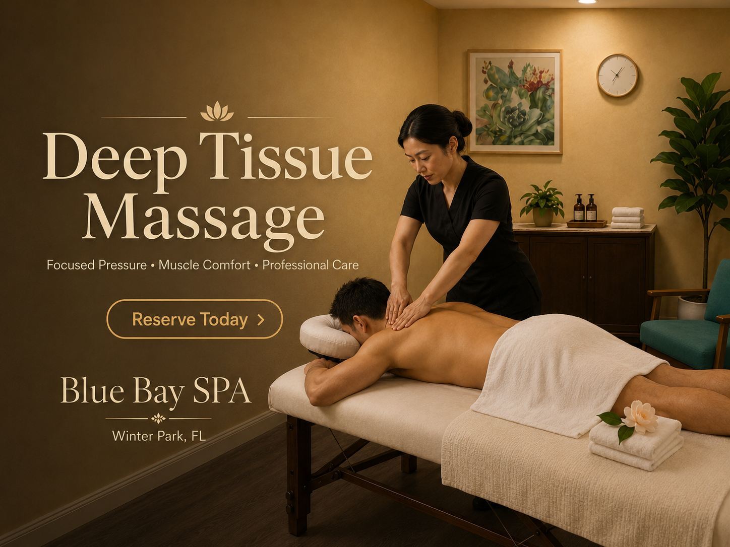 Two therapists in the couples suite at Blue Bay SPA in Winter Park FL — date night setting
