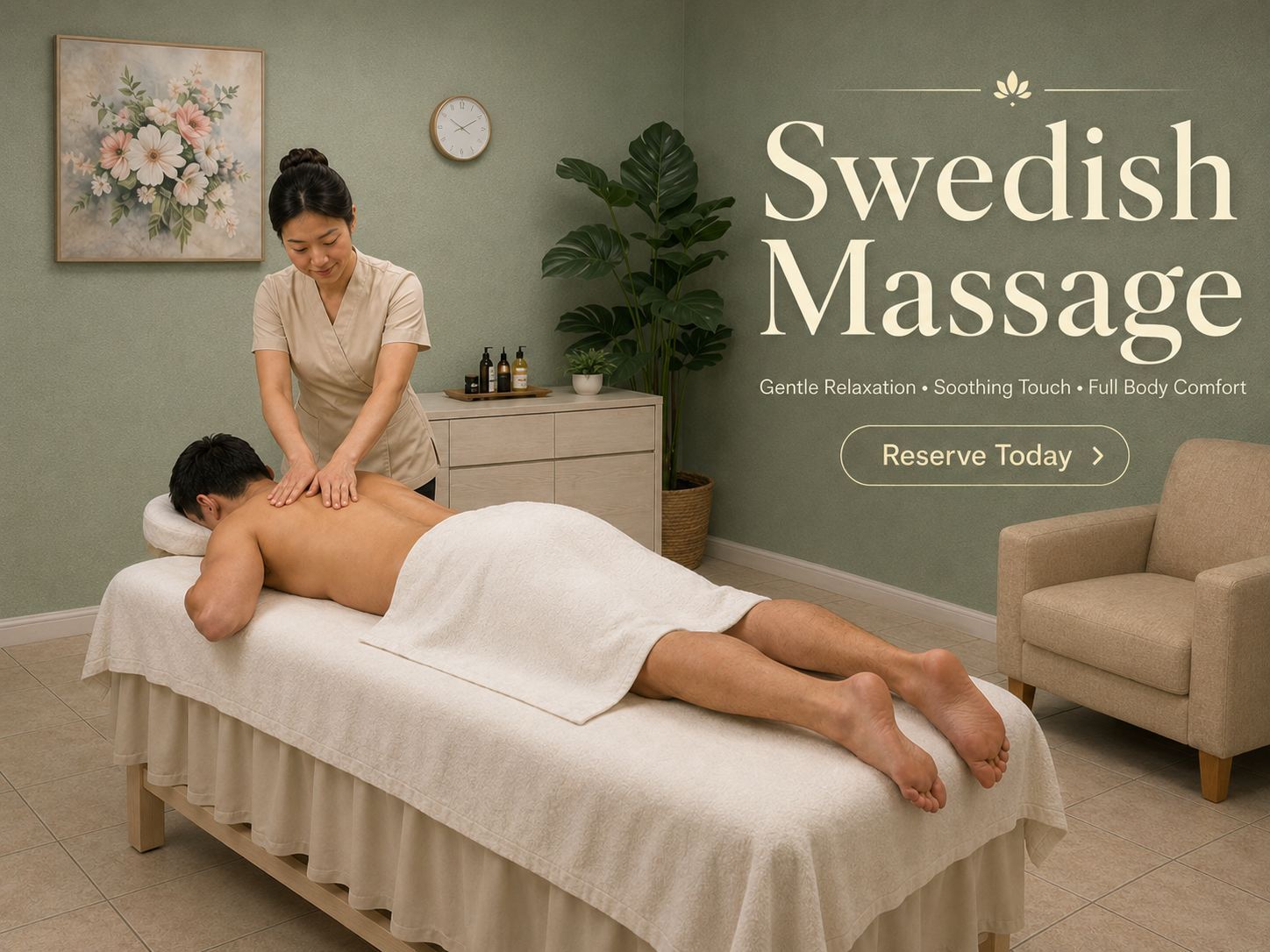 Calm massage in progress at Blue Bay SPA in Winter Park FL — what 60 minutes feels like
